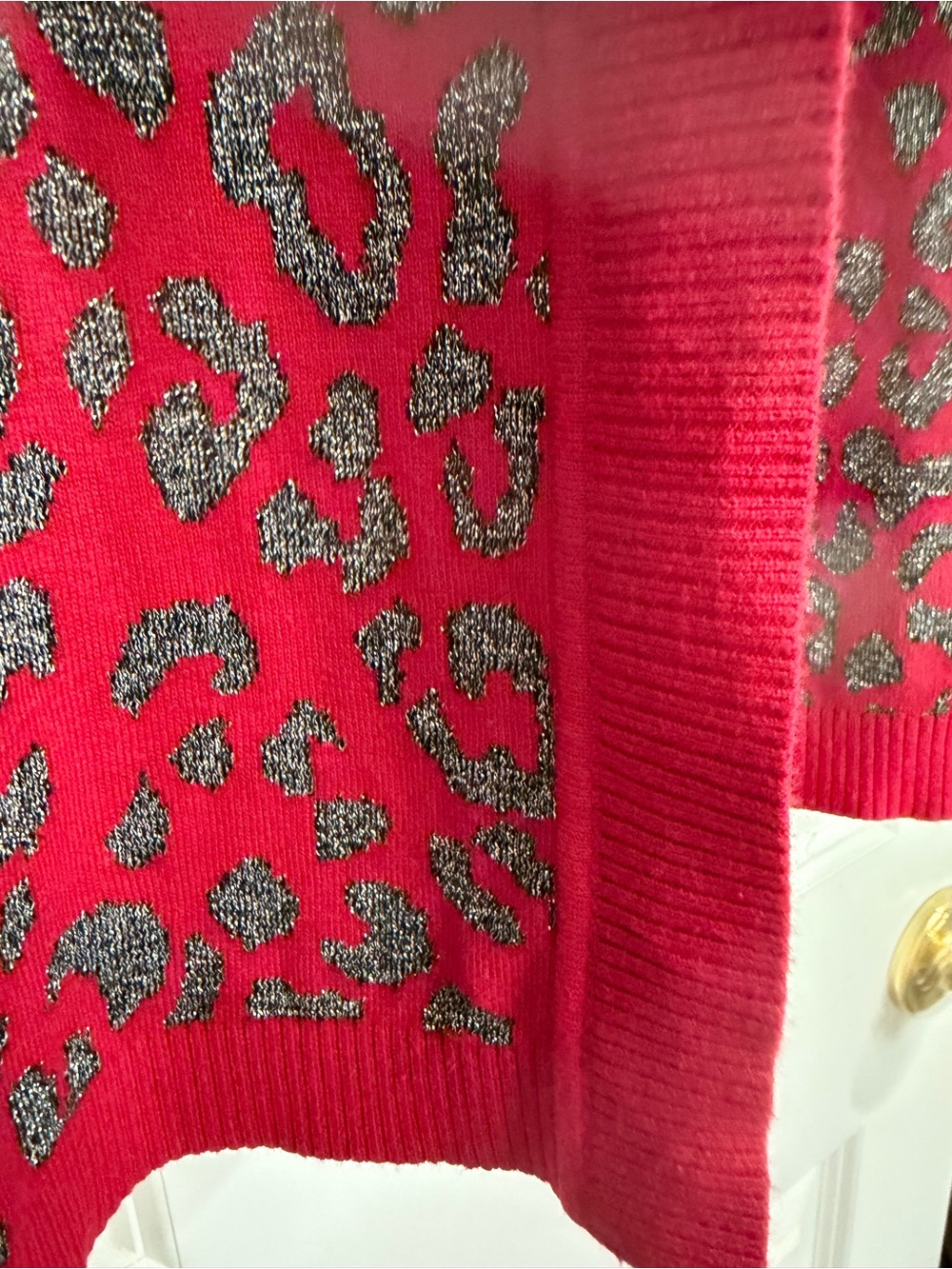 Kasper Red and Silver Leopard-Print Open Cardigan - Picture 6 of 6